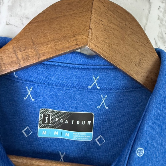 PGA Tour Royal Blue Golf Club All Over Print Performance Polo Men Medium Stretch - Picture 3 of 6